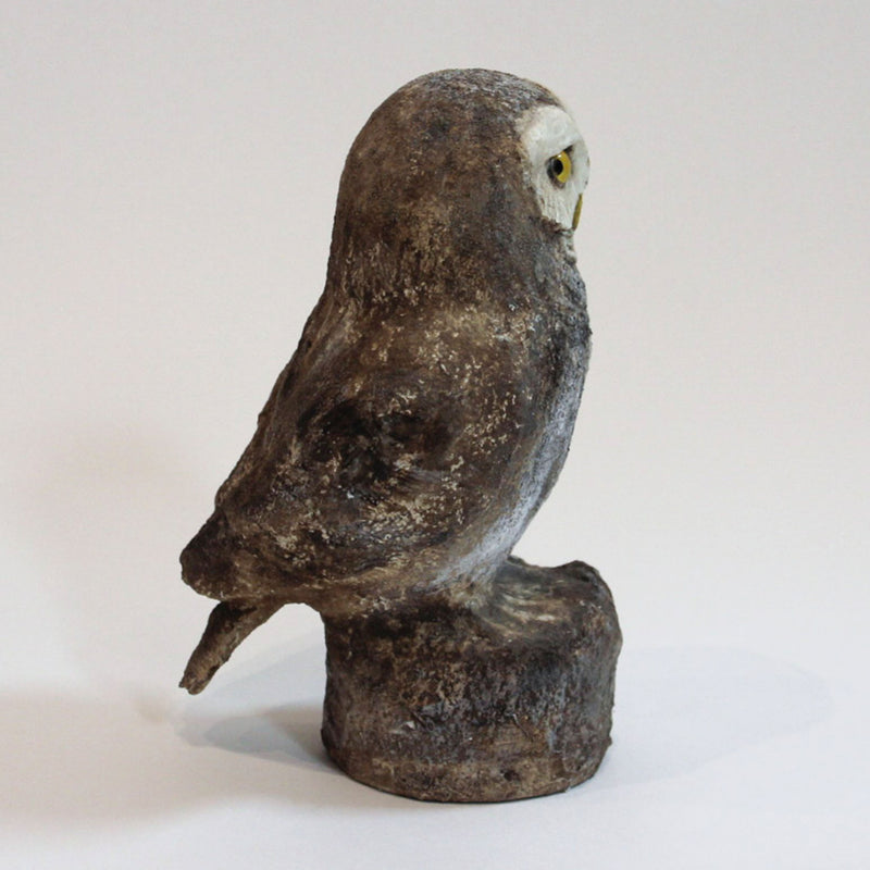Contemporary French Folk Art Papier-Mâché Owl Sculpture, 8.25" H
