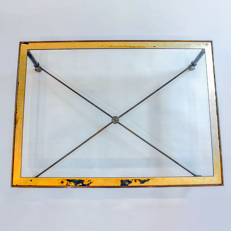 Mid-Century French Neoclassical Brass, Ebonized Metal and Glass Coffee Table