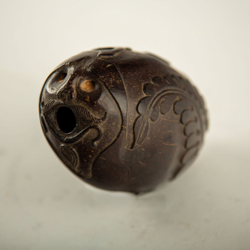 Rare Early 19th-Century French Colonial Carved Coconut "Bugbear" with Serpent