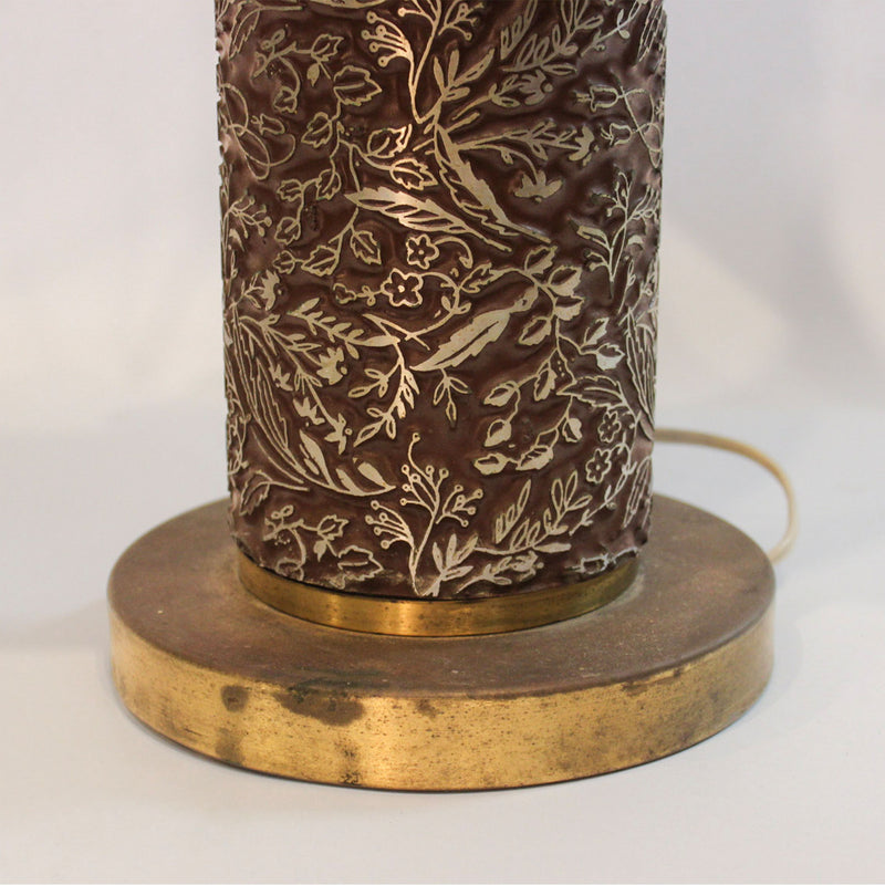 Pair of Vintage Embossed Metal and Wood Wallpaper Printing Roller Table Lamps