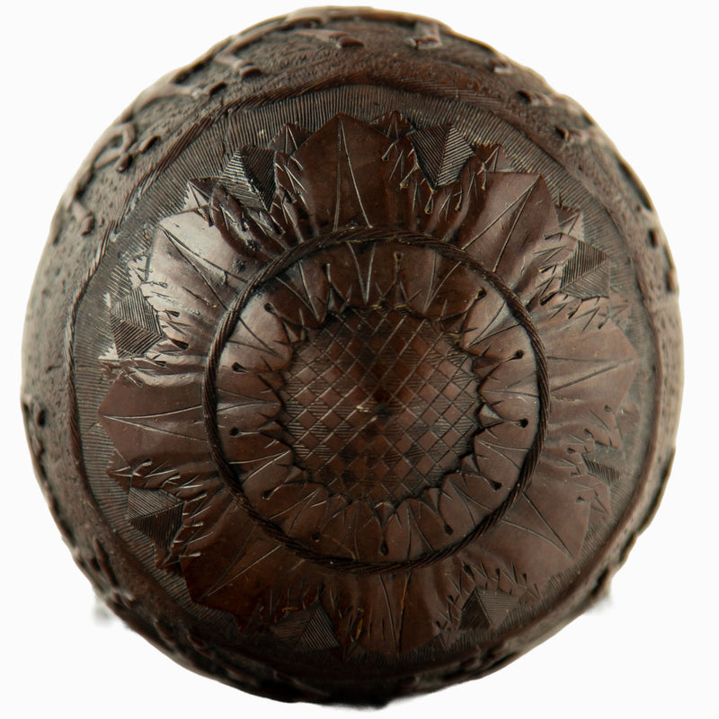French Colonial Carved Coconut "Bugbear" Flask with Silver Mounts, 18/19th C.