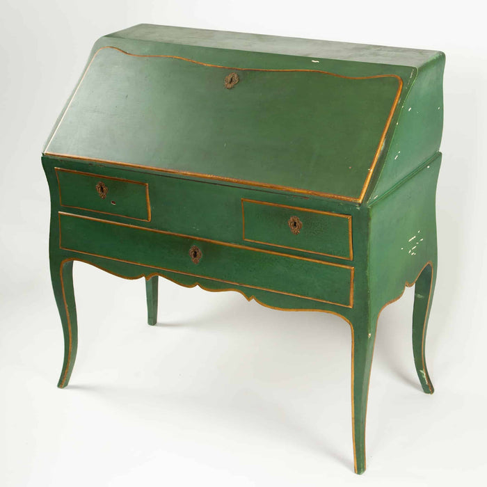 Provincial Green-Painted Slant-Front Desk with Secret Compartment