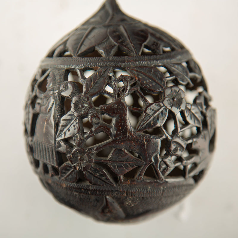 Early 19th C. French Colonial Carved Coconut Curiosity or Possible Money Box