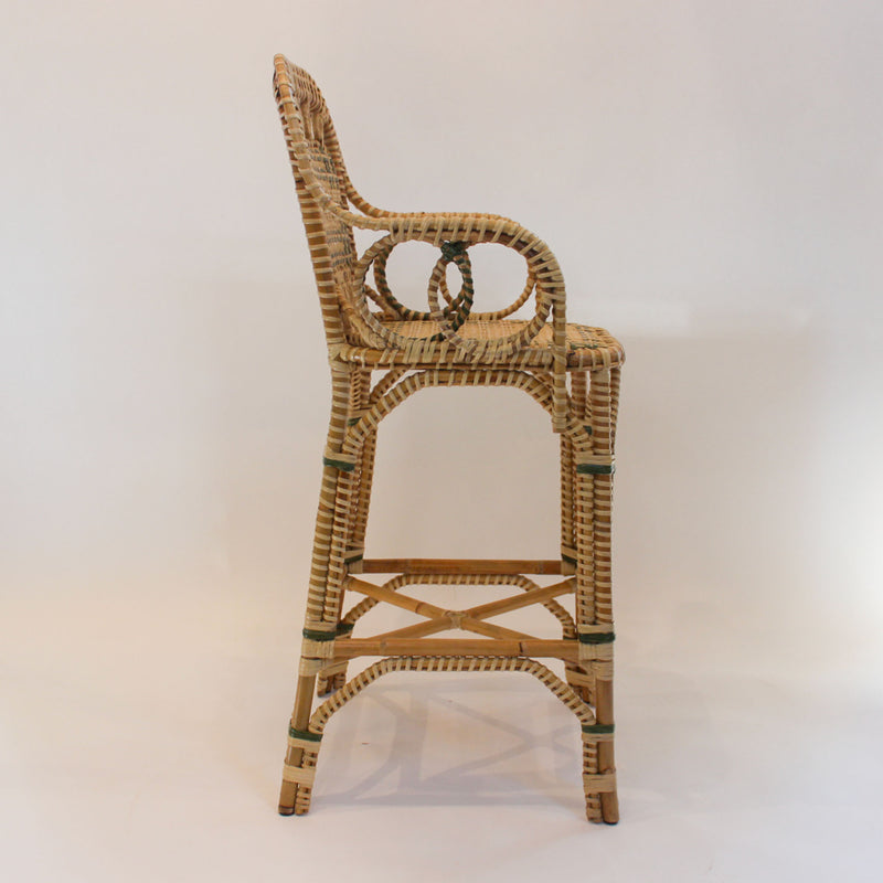 Creel and Gow Handcrafted Rattan Bar Stool with Green Accents