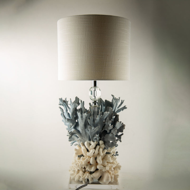 Natural Coral Reef Table Lamp with Blue Gorgonian and White Reef Corals