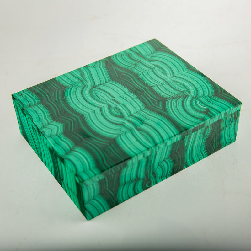 Richly Figured Malachite Box with Fitted Lid 8"