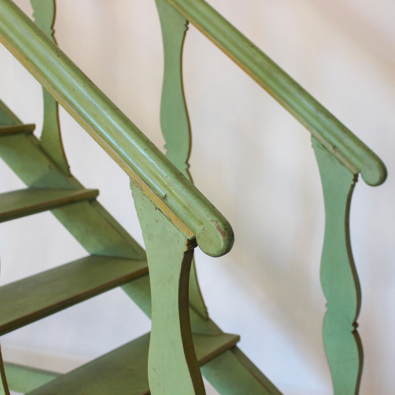 Large Late 19th-Century French Painted Wood Library Ladder on Casters