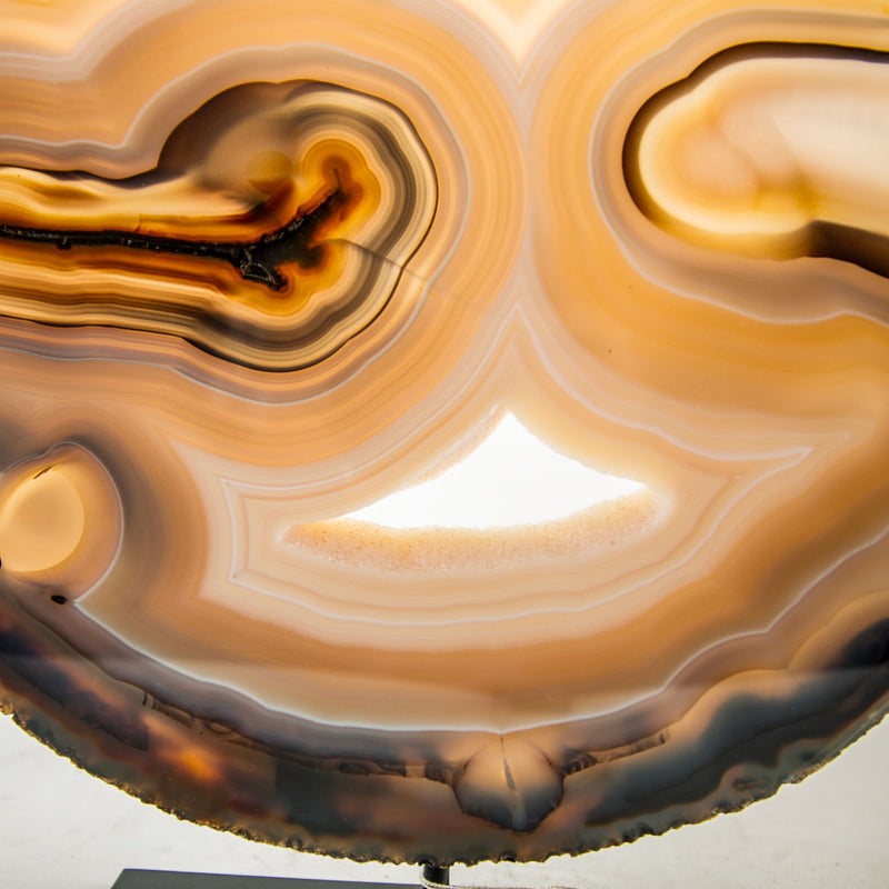 Sculptural Mounted Agate Slice with Warm Caramel and Honey Banding