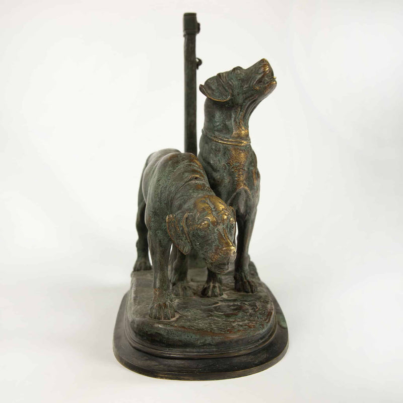 Paul-Édouard Delabrièrre, Bronze Group of Two Hounds, French Animalier, 19th C.