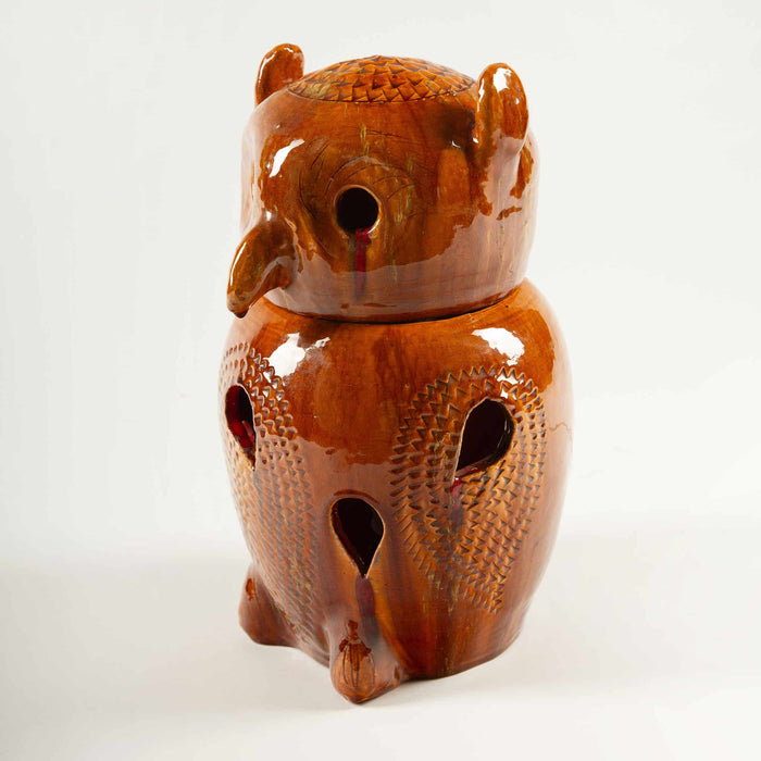 Mid-Century French Glazed Ceramic Owl Lamp
