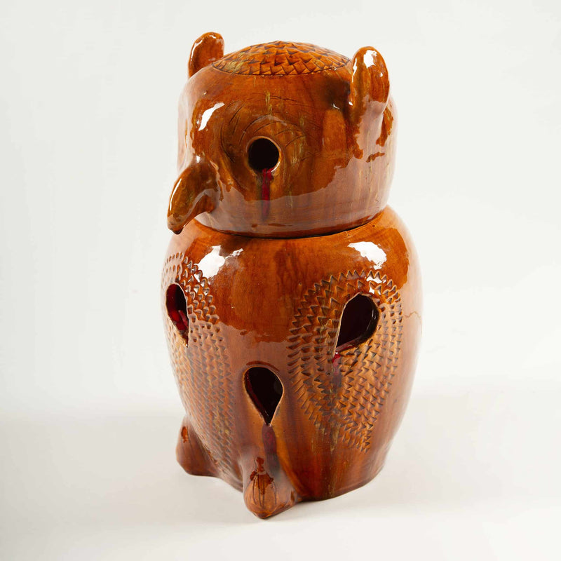 Mid-Century French Glazed Ceramic Owl Lamp