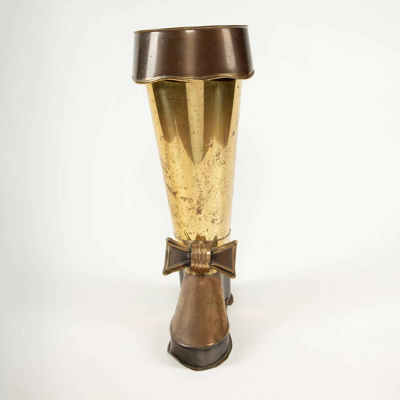Whimsical Boot-Form Brass Umbrella Stand, Mid-20th Century