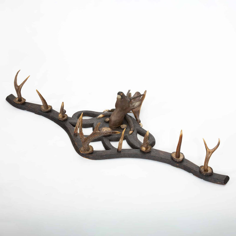 Echoes of the Hunt: 19th Century Black Forest Antler Wall Hanging Coat Rack