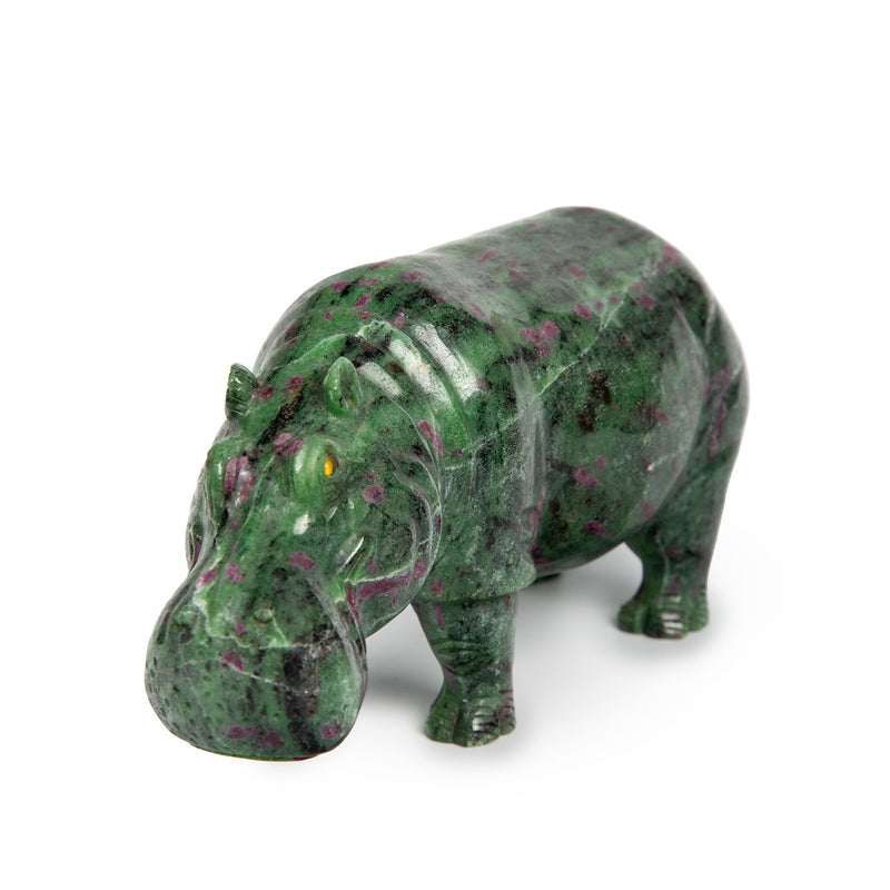 Intricately Carved Ruby in Zoisite Hippo 8"