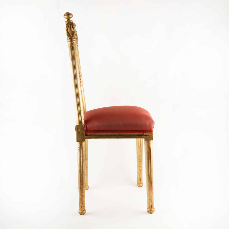 Pair of French Art Deco Gilt Chairs with Red Silk Upholstery