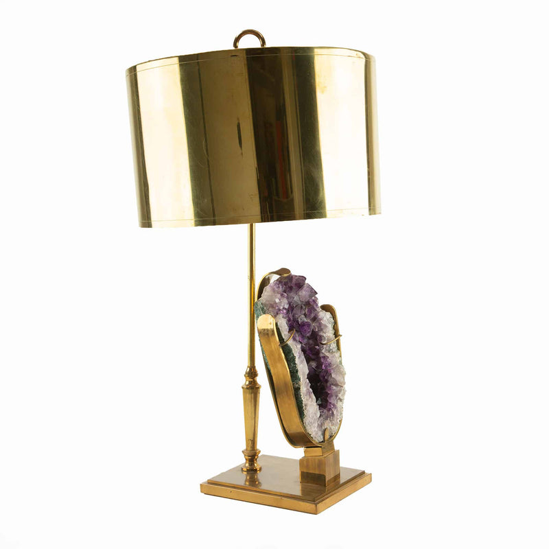 Mid-Century Modern Amethyst and Brass Table Lamp, Attributed to Willy Daro