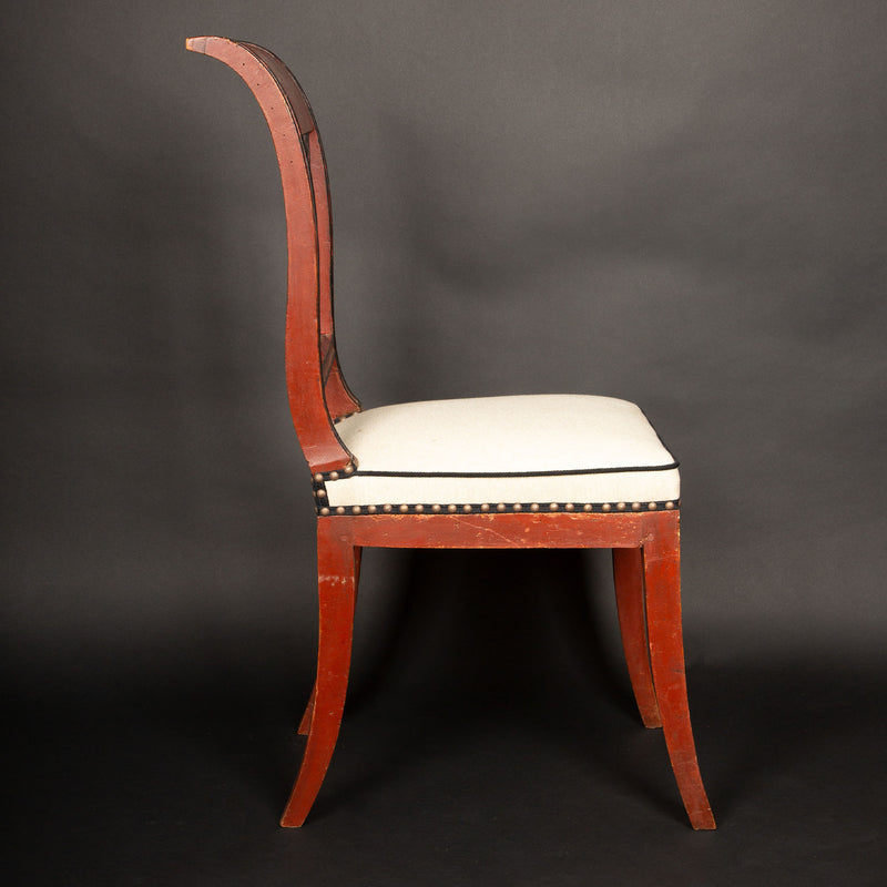 Directoire Period Oxblood Salon Suite w/ Saber Legs and Scrolled Backs, Late 18C