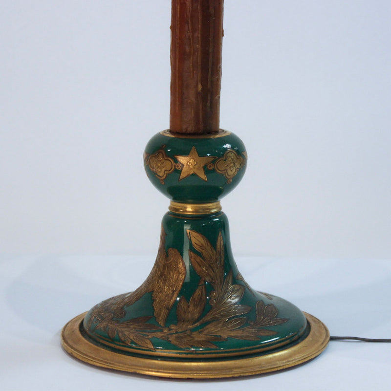 French Sèvres-Style Empire Porcelain Table Lamp with Faux Wax Candle Shaft, 22"H