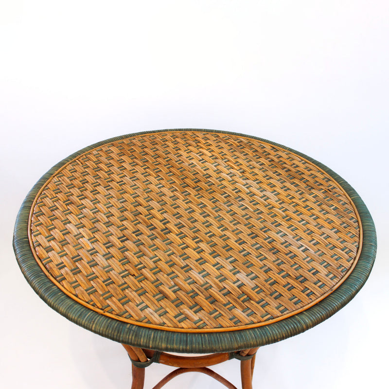 Rattan Blu Round Bistro Table with Verdigris Green Woven Accents