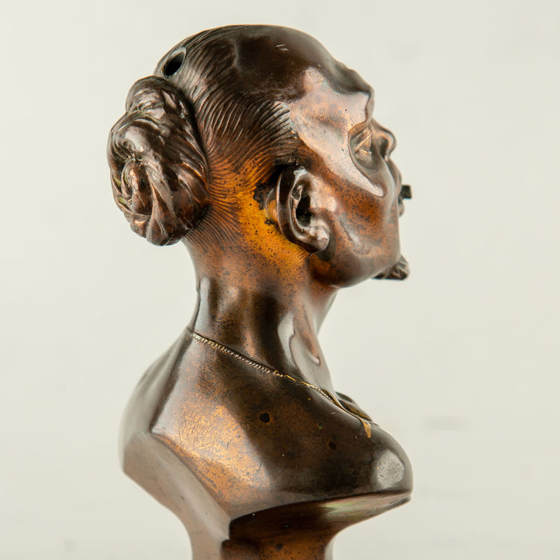 Rare French Patinated Bronze Figural Cigar Lighter with Orientalist Bust, circa 1900