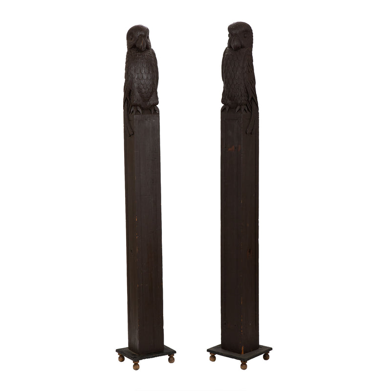Carved Wooden Parrot Columns