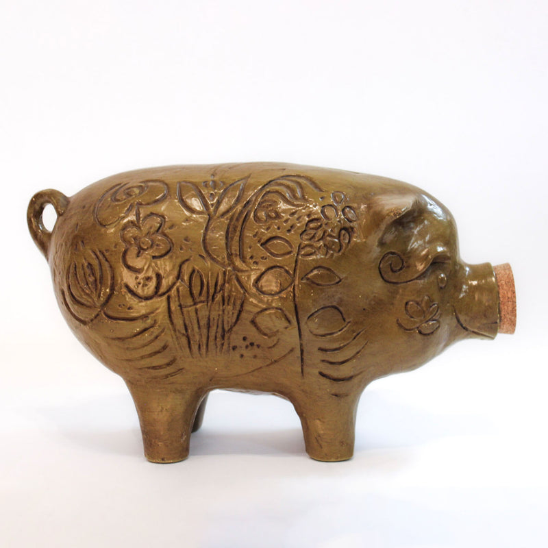 This Little Piggy Saved It All: Large Vintage Folk Art Ceramic Pig Bank