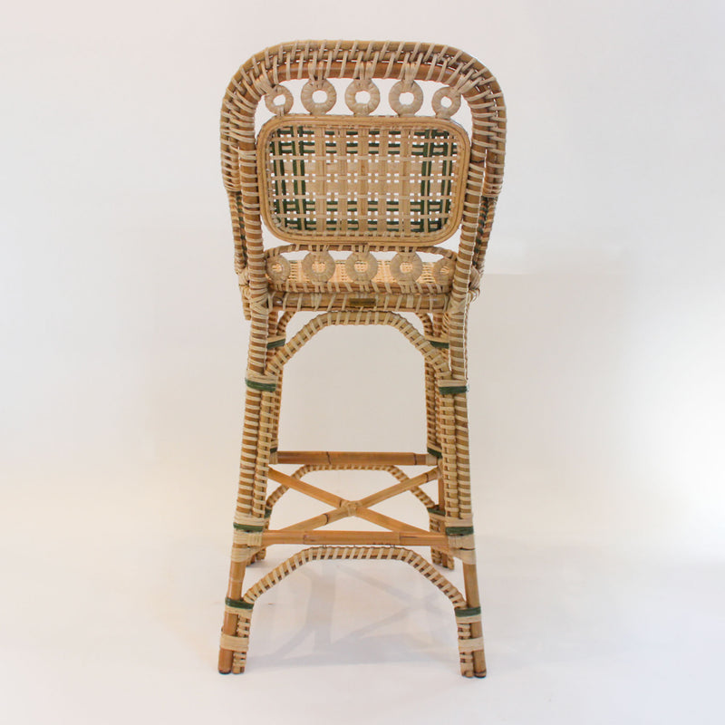 Creel and Gow Handcrafted Rattan Bar Stool with Green Accents