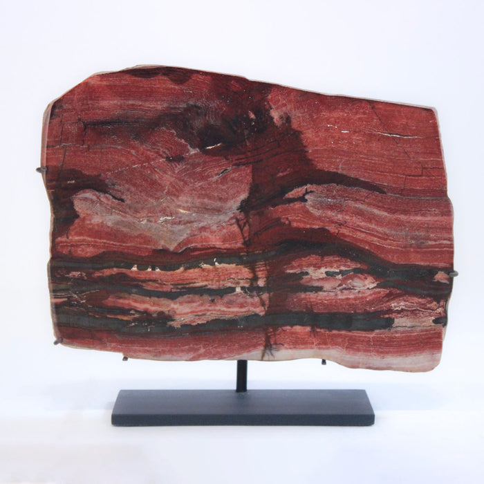 Large Polished Banded Red Jasper Specimen on Custom Steel Stand