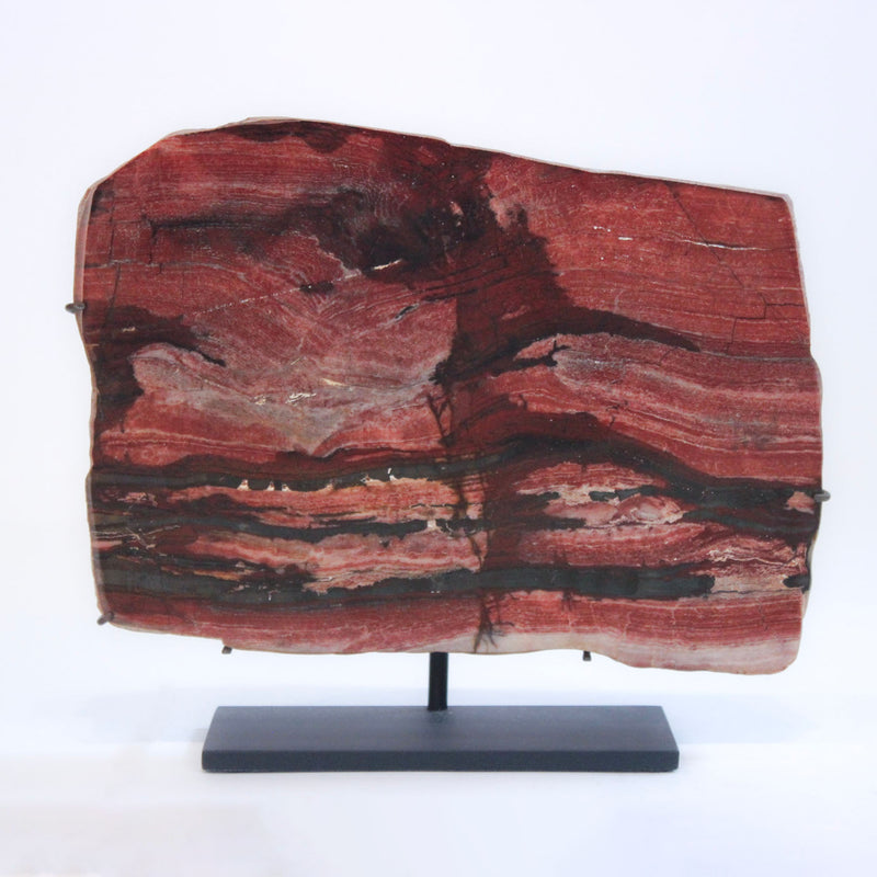 Large Polished Banded Red Jasper Specimen on Custom Steel Stand