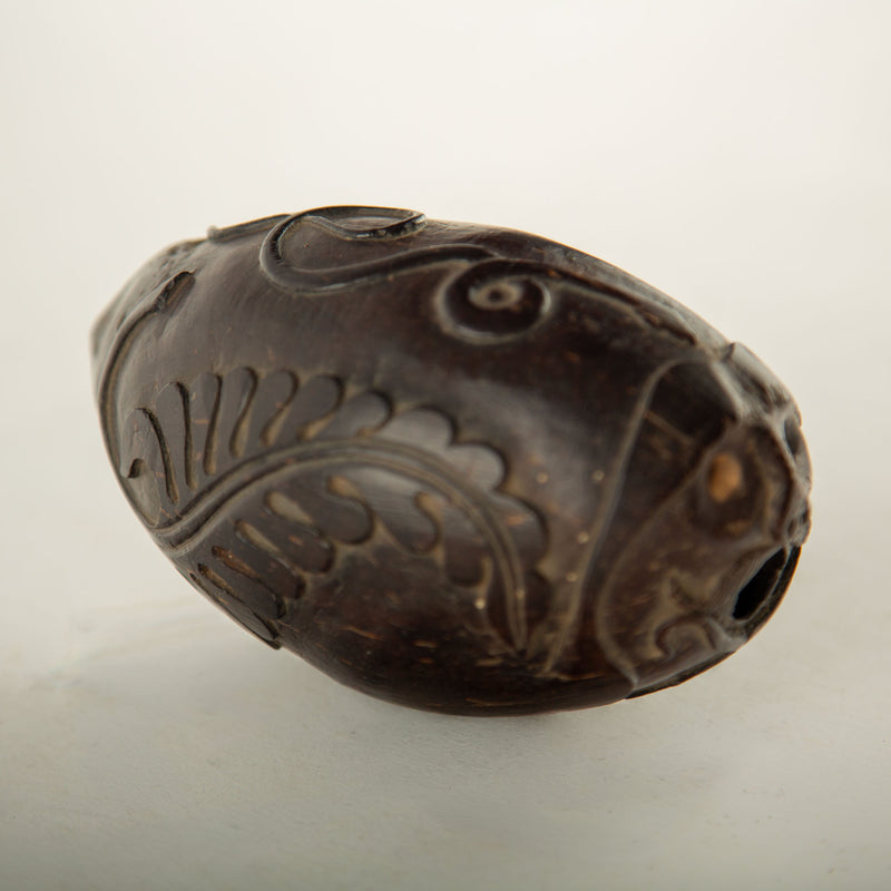 Rare Early 19th-Century French Colonial Carved Coconut "Bugbear" with Serpent