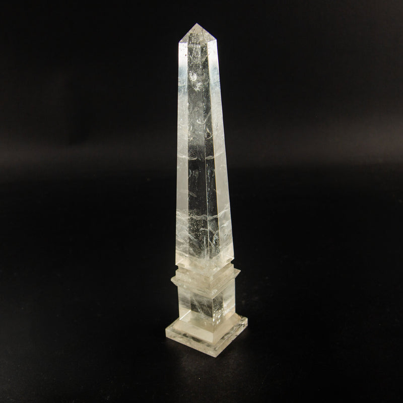 Hand-Carved Clear Rock Crystal Obelisk on Stepped Base, 12.5"
