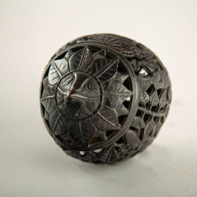 Early 19th C. French Colonial Carved Coconut Curiosity or Possible Money Box