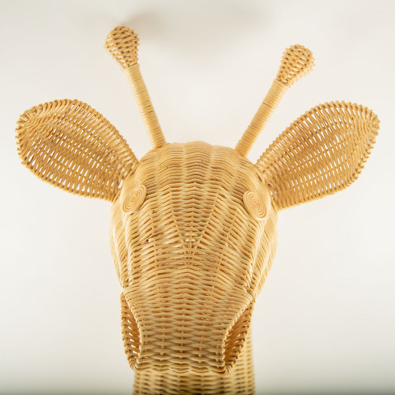 Sculptural Handwoven Rattan Giraffe Head Wall Sculpture