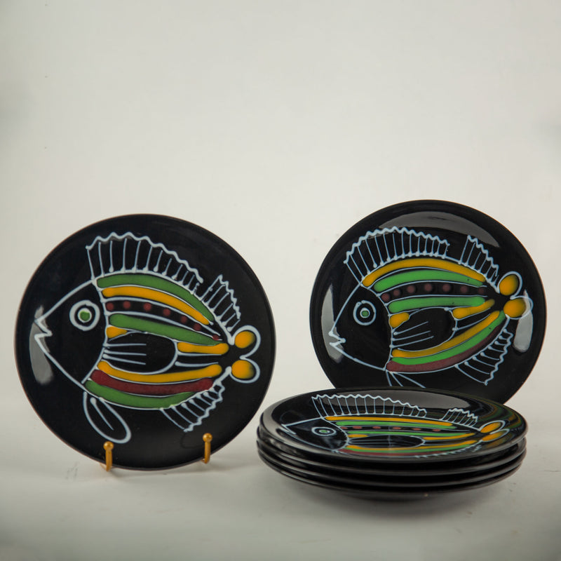 Rare Set of Twelve Robert Picault Vallauris Bird & Fish Faience Plates, 1960's