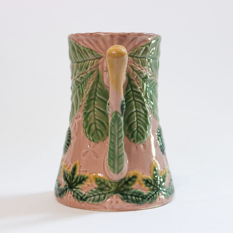 Majolica-Style Pink and Green Botanical Jug with Leaf Decoration