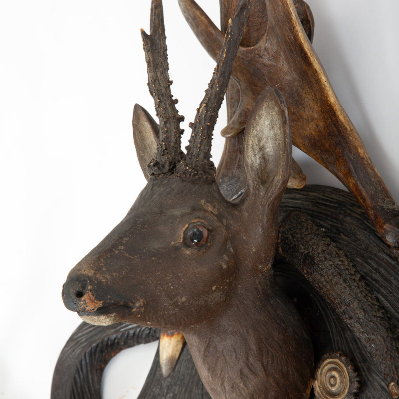 Echoes of the Hunt: 19th Century Black Forest Antler Wall Hanging Coat Rack