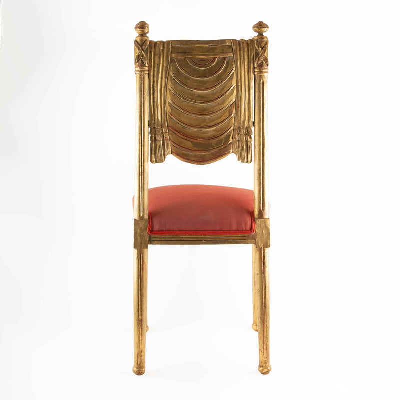 Pair of French Art Deco Gilt Chairs with Red Silk Upholstery
