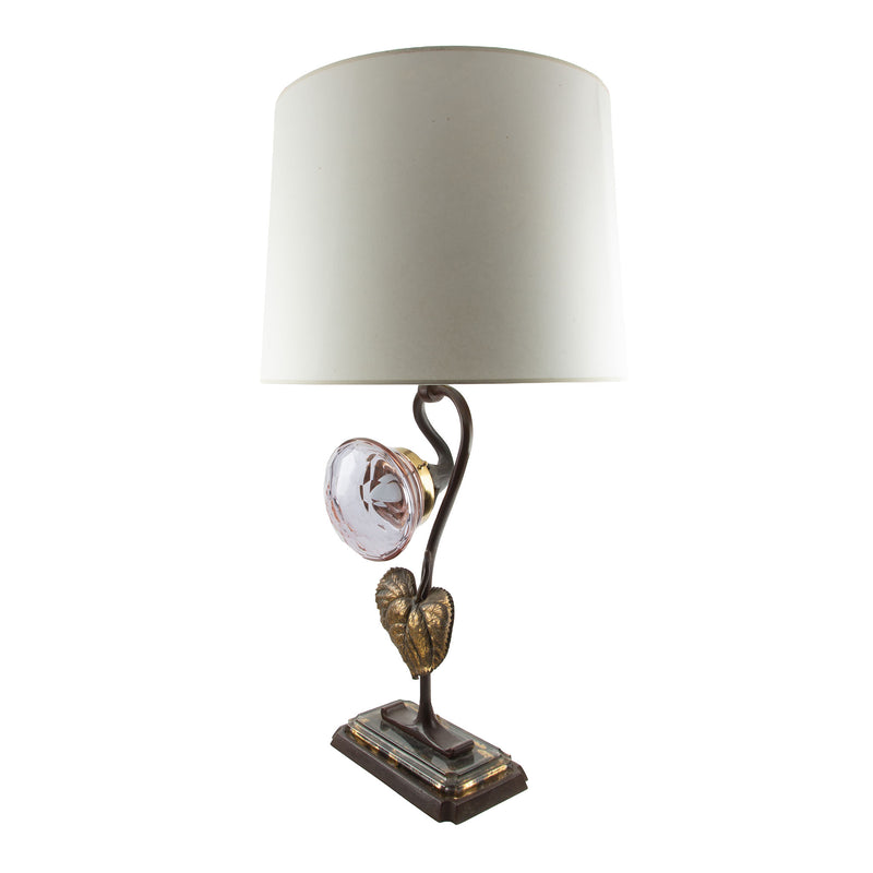 French Art Deco Bronze and Glass Sunflower Table Lamp, 1930s–1940s