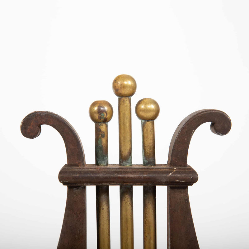 Music at the Hearth: Pair of 19th C Lyre Andirons