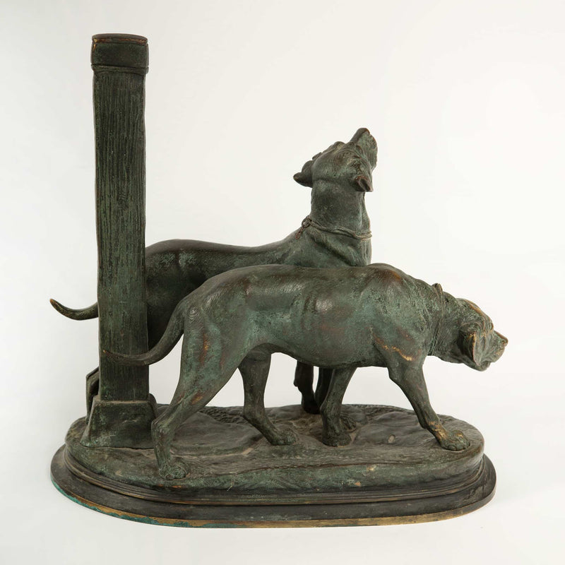 Paul-Édouard Delabrièrre, Bronze Group of Two Hounds, French Animalier, 19th C.