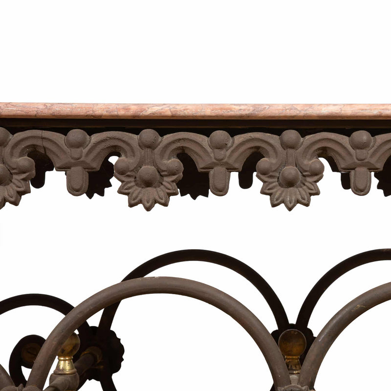 Exceptional Large 19th-Century French Butcher Table with Rose Marble Top