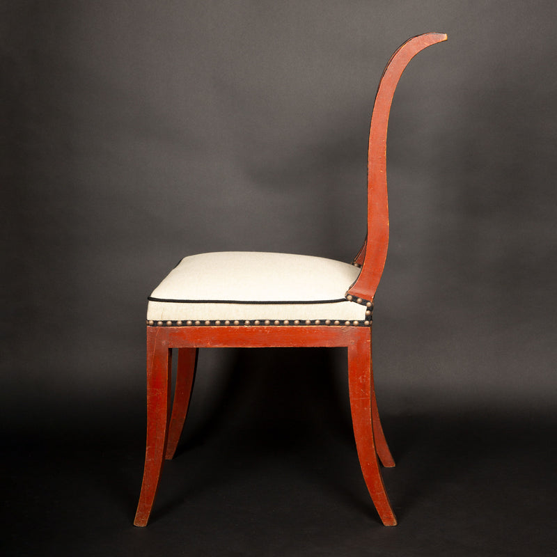 Directoire Period Oxblood Salon Suite w/ Saber Legs and Scrolled Backs, Late 18C