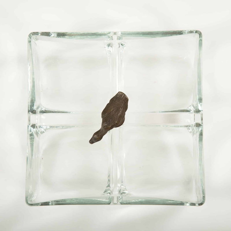 Glass Mixed Nut / Candy Bowl With Duck Finial