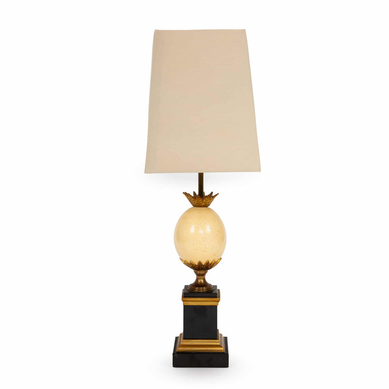 Maison Charles–Attributed Pair of Gilt Metal and Ostrich Egg Table Lamps