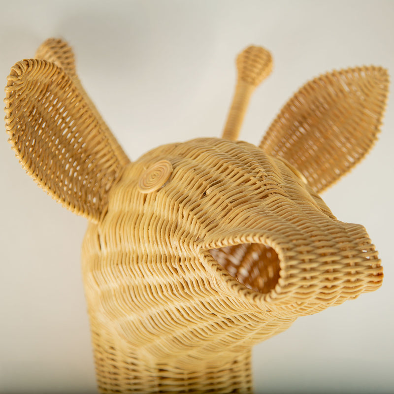 Sculptural Handwoven Rattan Giraffe Head Wall Sculpture
