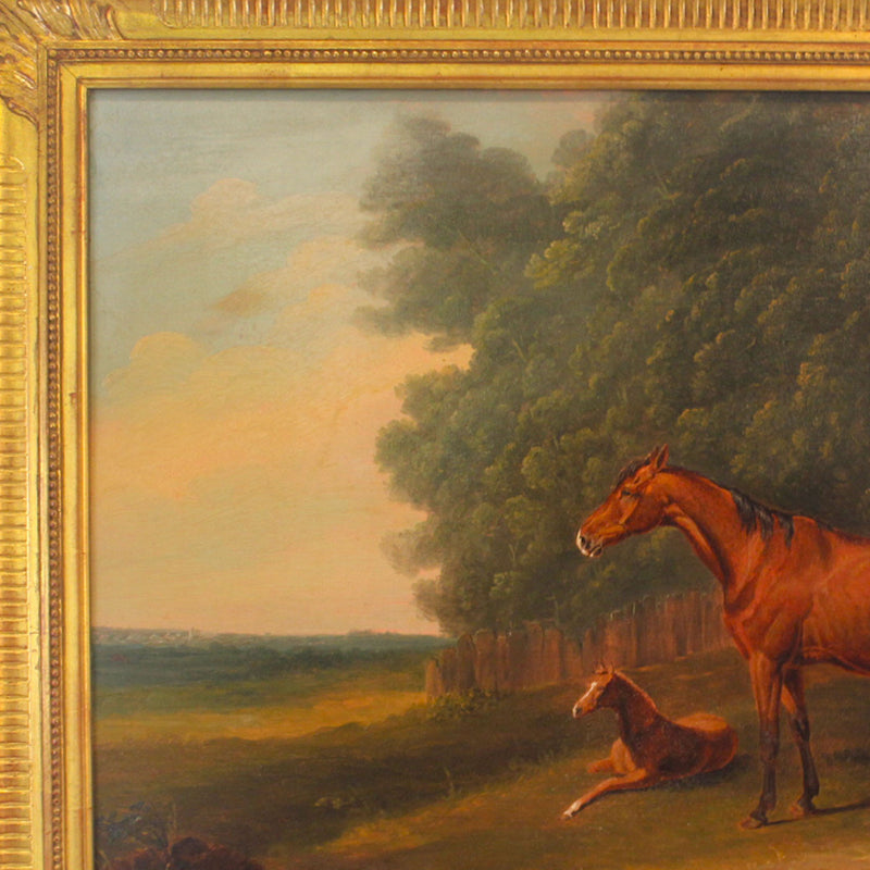 19th-C. British Equestrian Portrait of a Mare and Foal, Signed “J. F. Herring”