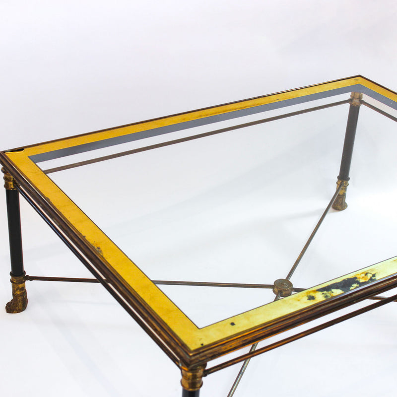 Mid-Century French Neoclassical Brass, Ebonized Metal and Glass Coffee Table