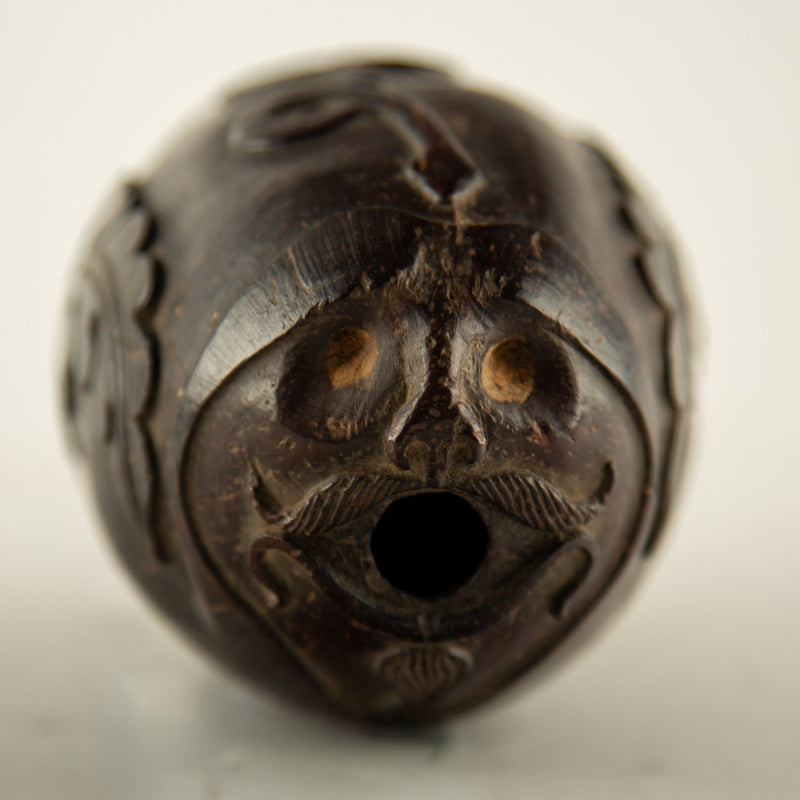Rare Early 19th-Century French Colonial Carved Coconut "Bugbear" with Serpent