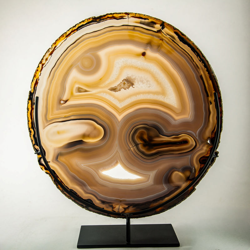 Sculptural Mounted Agate Slice with Warm Caramel and Honey Banding