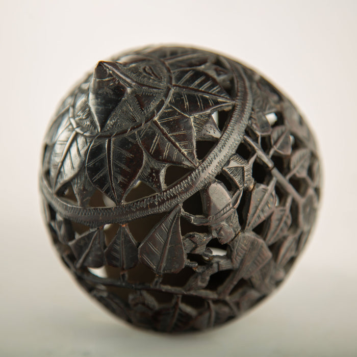Early 19th C. French Colonial Carved Coconut Curiosity or Possible Money Box